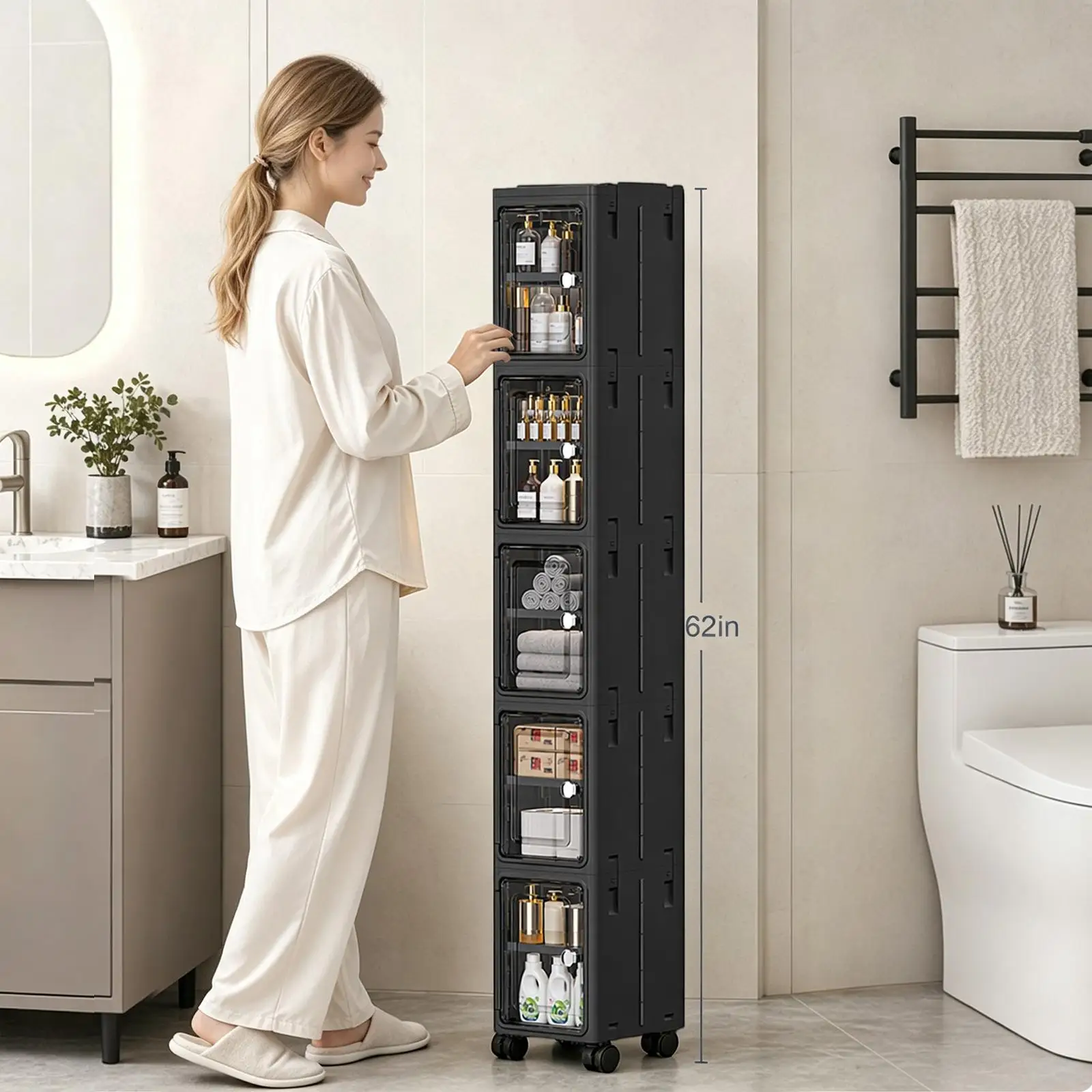 Kitchen Gadgets Organizer - 5-ярусный черный узкий передвижной шкаф для